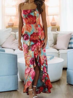 Hazel and Olive Moonlit Garden Maxi Dress - Orange, Red and Green, Size L